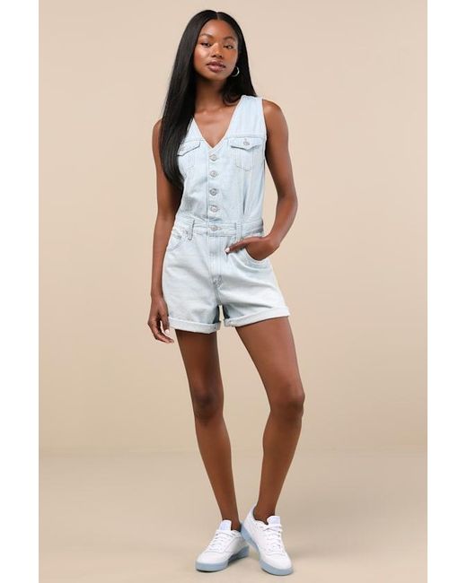 Levi's Blue Vest Light Wash Button-Front Denim Romper