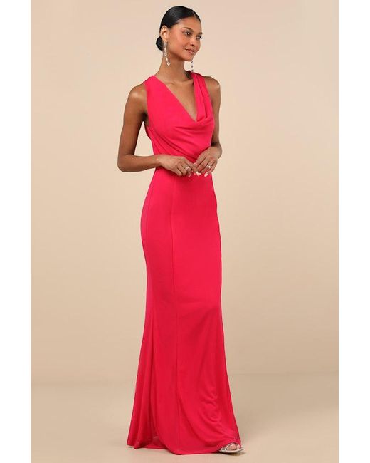 Lulus Red Stunning Mystery Mesh Cowl Back Mermaid Maxi Dress