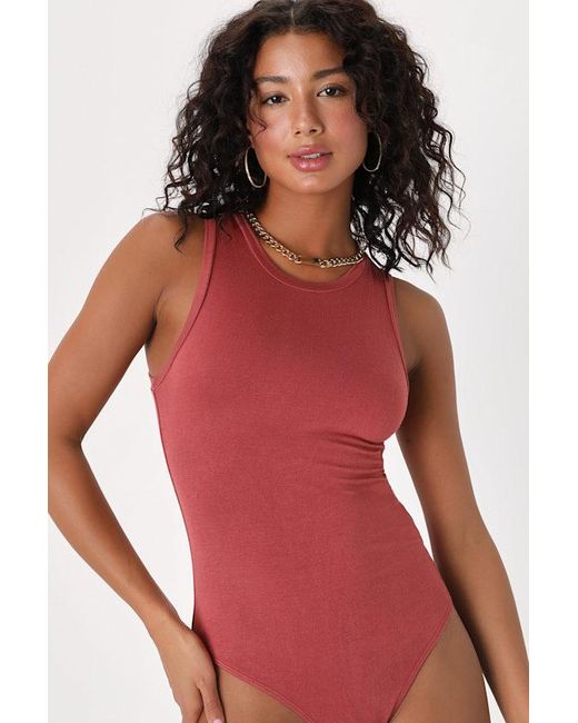 Lulus Red Always Easygoing Rusty Rose Sleeveless Bodysuit