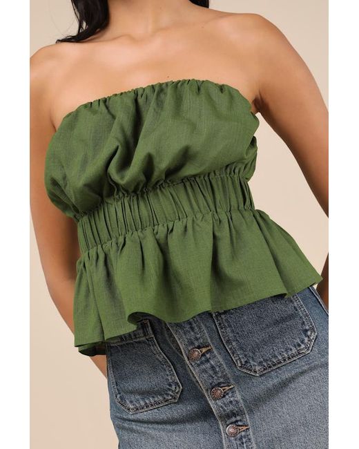 Lulus Green Georgie Strapless Peplum Top