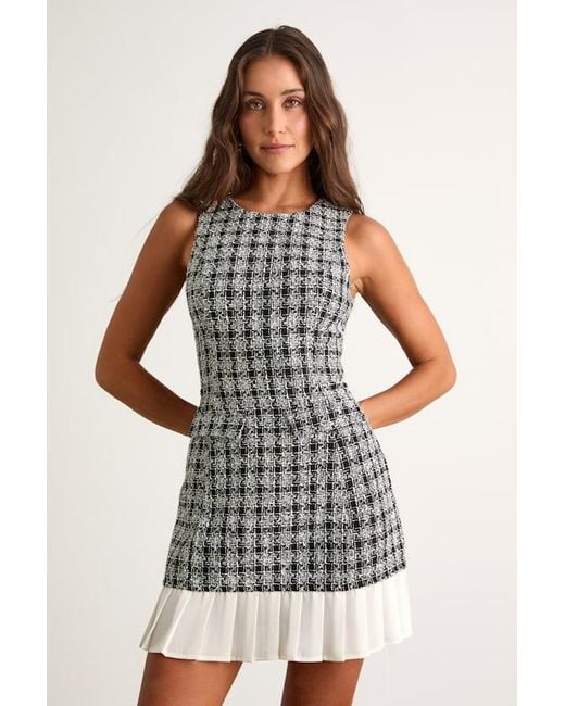 Lulus White Moroni Tweed Pleated Hem Mini Dress
