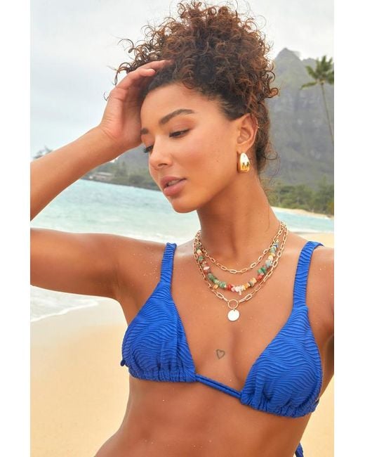 Rhythm Blue Castaway Bright Textured Triangle Bikini Top