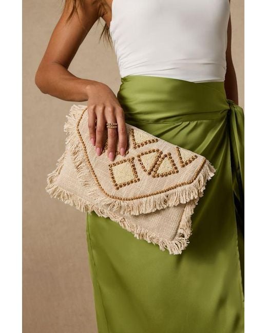 Lulus Brown Haisley Cream Woven Beaded Clutch