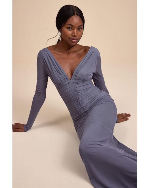 Lulus Blue Georgina Jersey Knit Ruched Mermaid Maxi Dress
