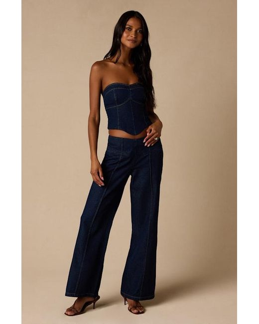 Lulus Blue Denna Dark Wash Denim Strapless Top
