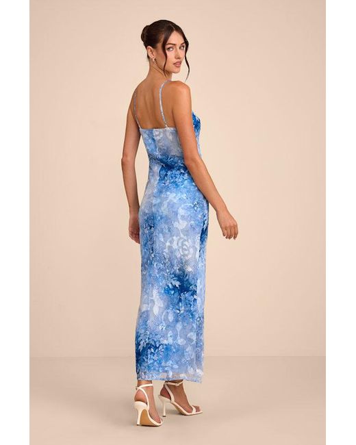 Lulus Blue Zyla Floral Burnout Slip Maxi Dress