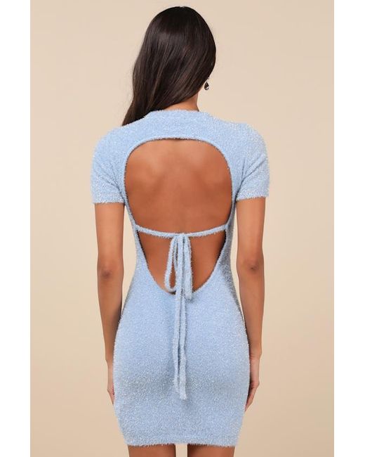 Glamorous Blue Signature Shimmer Lurex Cutout Sweater Mini Dress