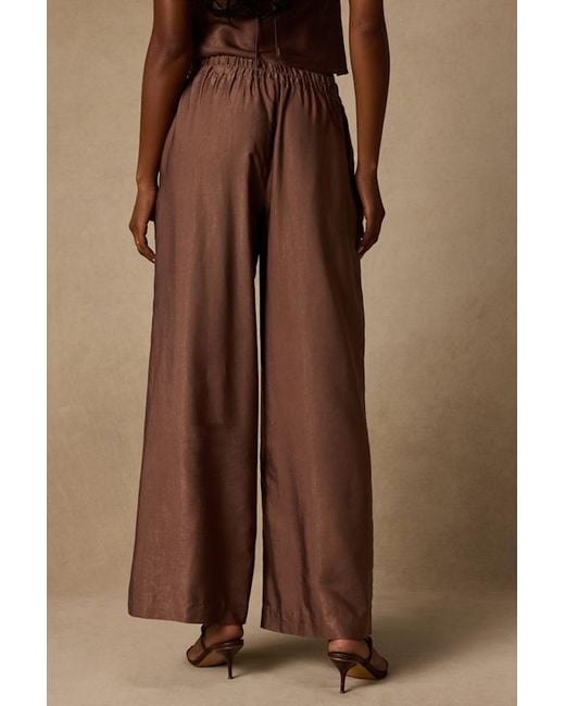 Lulus Brown Clarice Metallic Sash Wide-Leg Pants