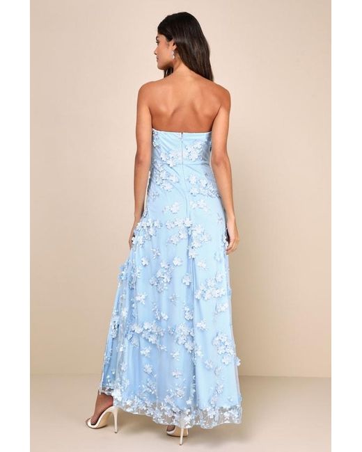Lulus Blue Rare Presence 3D Floral Embroidered Maxi Dress