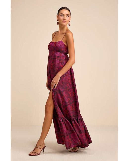 Lulus Jasiel Jacquard Lace-Up Tiered Maxi Dress
