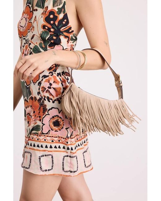 Billini Natural Quinn Light Suede Fringe Shoulder Bag