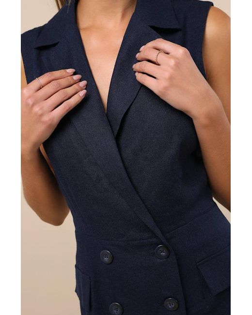 Steve Madden Blue Paris Dark Tweed Collared Romper
