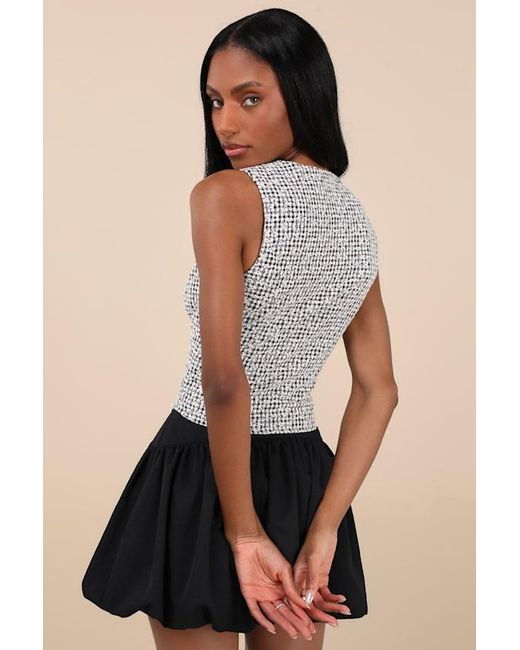 Lulus Black Kotone Gingham Embroidered Sleeveless Top