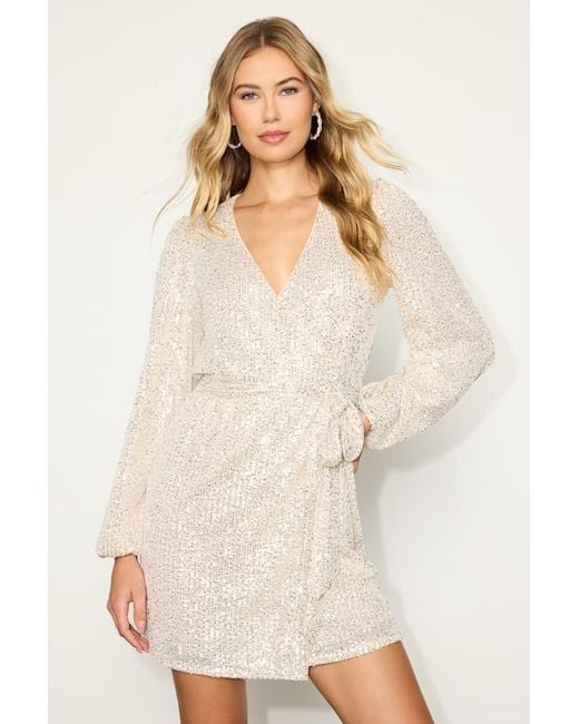 Lulus Metallic Sparkly Darling Sequin Long Sleeve Wrap Dress