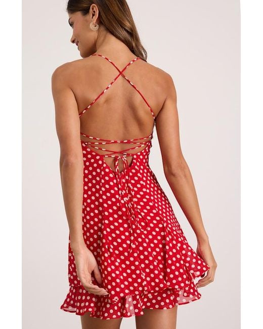 Lulus Perfected Sweetness Polka Dot Pleated Tiered Mini Dress