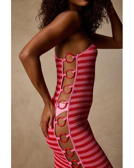 Lulus Pink Murica And Striped Cutout Midi Swim Cover-Up