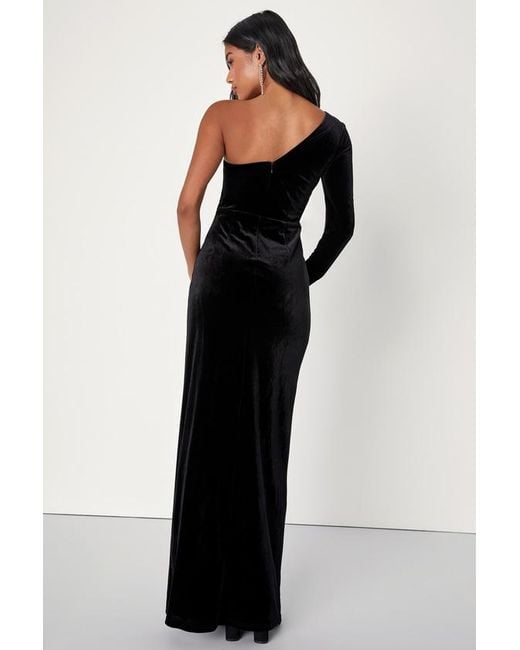 Lulus Black Mysterious Elegance Velvet One-Shoulder Maxi Dress