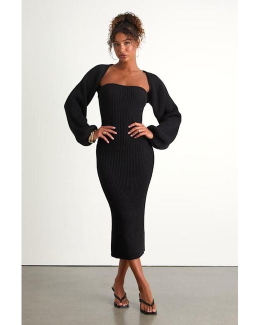 Lulus Black Autumn Aura Ribbed Two-Piece Sweater Dress