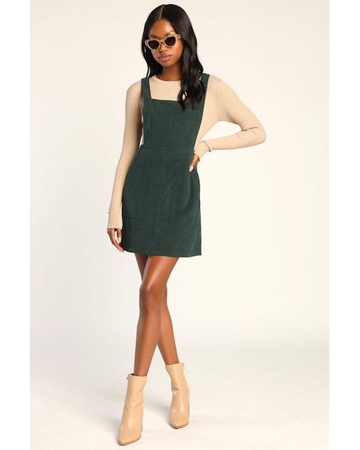 Lulus Green Embracing Autumn Corduroy Pinafore Mini Dress