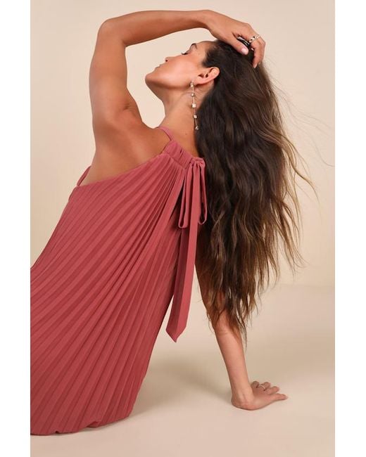 Lulus Red Exceptionally Elegant Rusty Rose Pleated Chiffon Maxi Dress