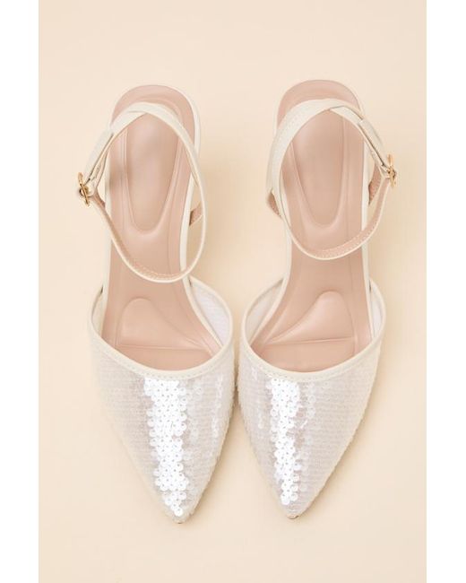 Lulus Natural Latasha Sequin Pointed-Toe Ankle Strap Pumps