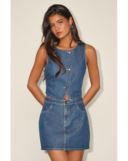 Lulus Blue Dayton Medium Wash Denim Mini Skirt