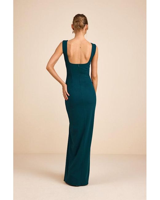 Lulus Blue Inspiring Allure Hunter Square Neck Column Maxi Dress