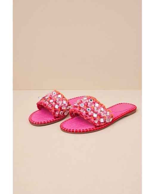 Jessica Simpson Pink Brennara Bright Orchid Woven Rhinestone Slide Sandals