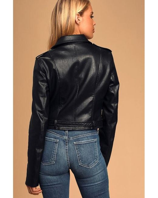 Lulus Blue Off The Edge Vegan Leather Moto Jacket