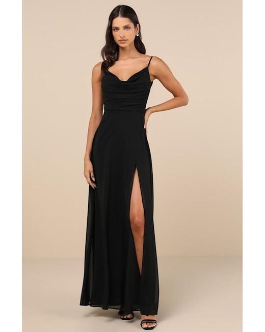 Lulus Blue Notorious Poise Sleeveless Cowl Neck Maxi Dress