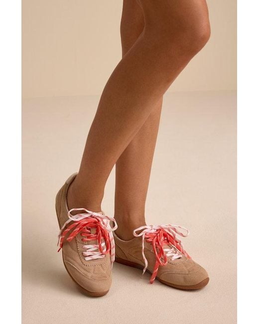 Dolce Vita Pink Laini Camel Suede Leather Lace-Up Sneakers