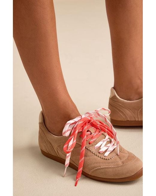 Dolce Vita Pink Laini Camel Suede Leather Lace-Up Sneakers