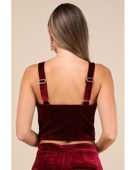 Blank NYC Red Sneak Peak Velvet Bustier Crop Top