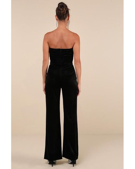 Lulus Black Fabulous Instinct Velvet Pearl Strapless Jumpsuit