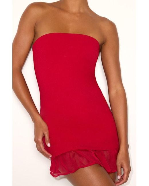 Lulus Red Irie Strapless Ruffled Mini Dress