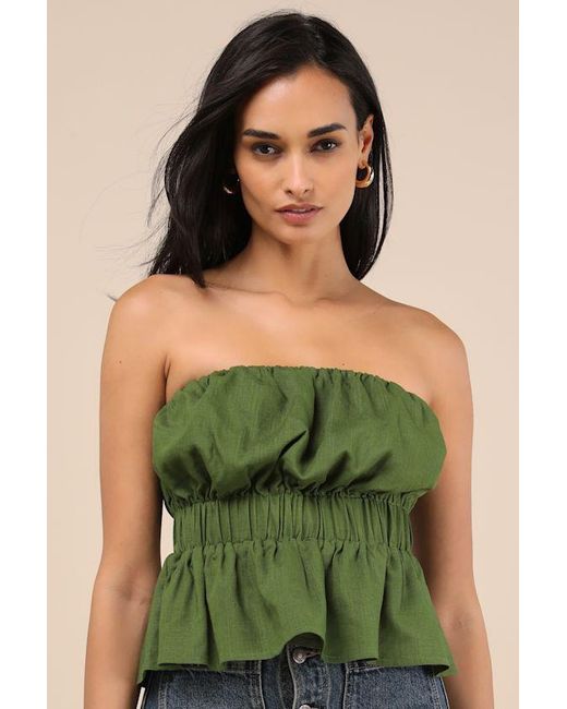 Lulus Green Georgie Strapless Peplum Top