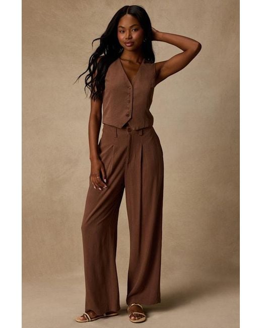 Lulus Brown Suits You Perfectly Linen Wide-Leg Pants