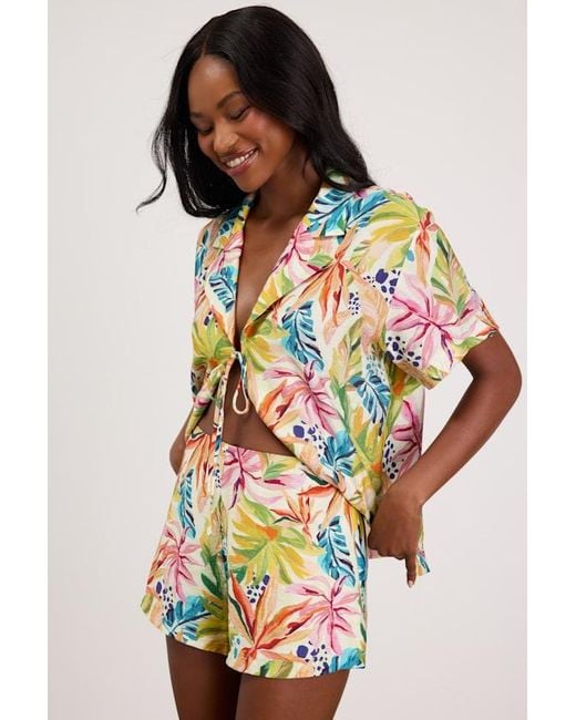 Lulus White Talise Multi Tropical Print High-Rise Shorts