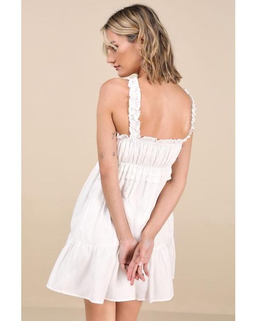 Lulus Natural Nathaly Poplin Ruffled Babydoll Mini Dress