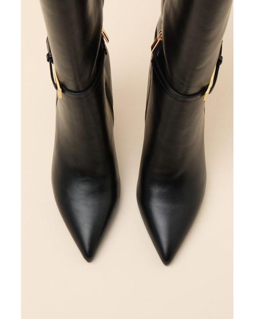Lulus Black Cadee Stiletto Knee-High Buckle Boots