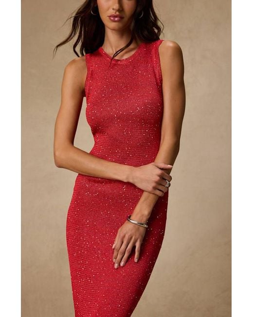 Lulus Red Jordi Sequin Crochet Knit Maxi Dress