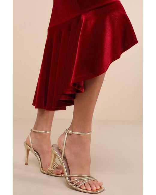 Lulus Red How Much I Care Velvet Off-The-Shoulder Midi Dress