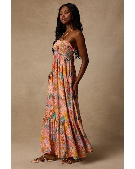 Lulus Orange Grace Bay Blush Multi Boho Print Halter Maxi Dress