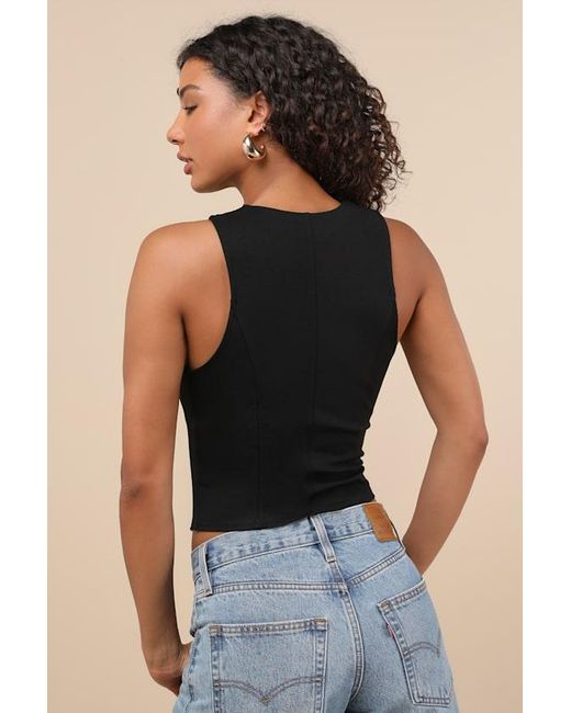 Lulus Black Elevated Impression Sleeveless Vest Top