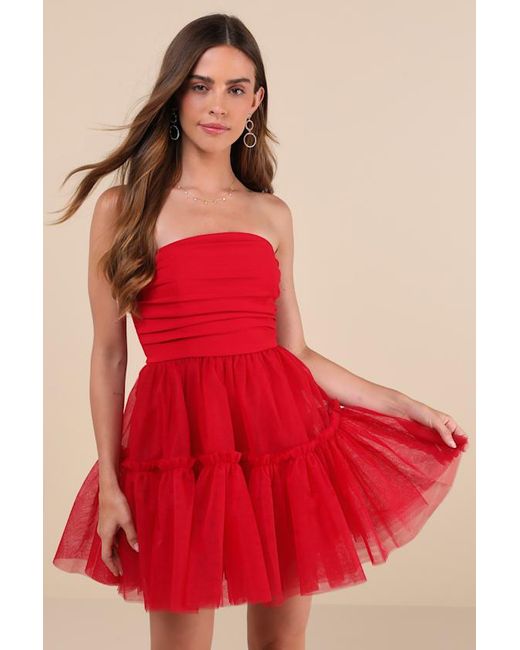 Lulus Red Lovely Extravagance Tulle Strapless Mini Dress