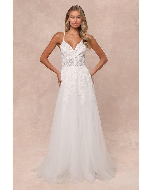 Lulus Natural Glorious Luxury Sheer Tulle Embroidered Beaded Maxi Dress