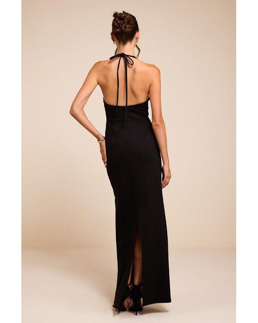 Lulus Black Tamisha Halter Ponte Knit Maxi Dress
