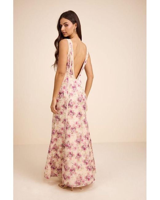 Lulus Pink Morgan Cream Floral Backless Mermaid Maxi Dress
