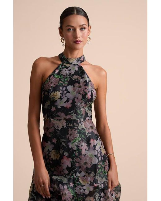 Lulus Natural Forever Exceptional Floral Halter Organza Maxi Dress