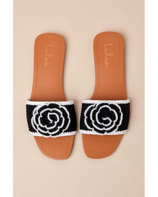Lulus Black Simmy Flower Slide Sandals